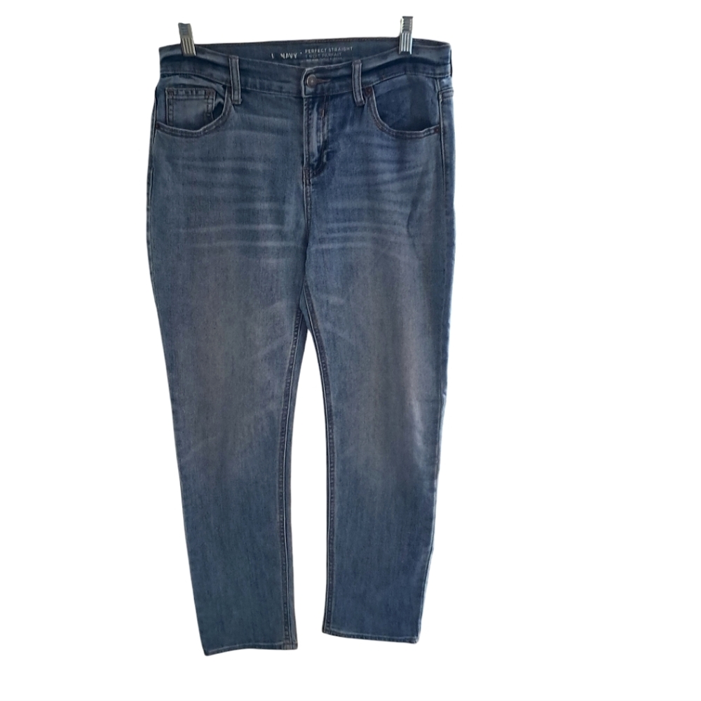 Old Navy Perfect Straight mid rise denim blur jeans size 4